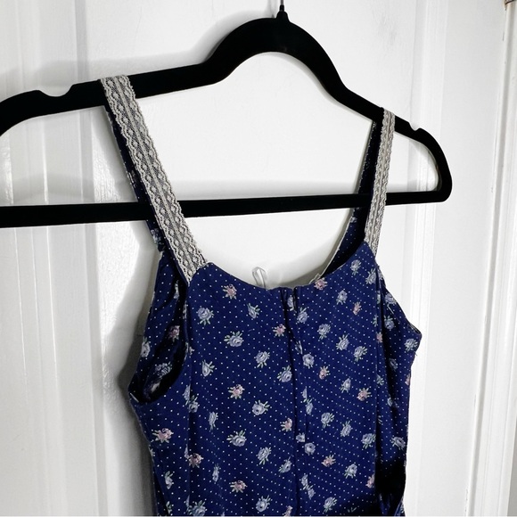 Vintage 70s Gunne Sax Dress Navy Blue dusty floral lace  Size 3 0, 00 cotton - Picture 7 of 10